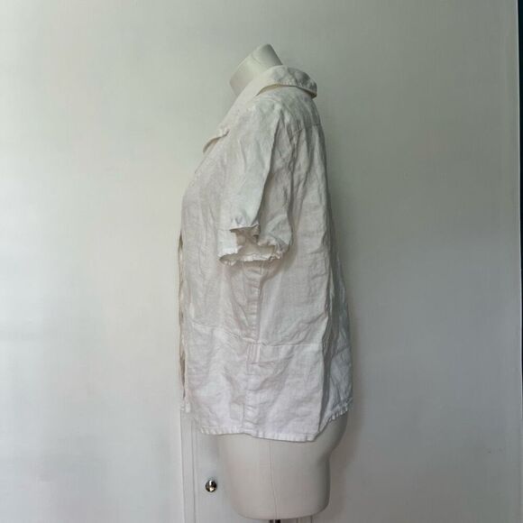 Flax 100% Linen white Button down shirt - Picture 3 of 6